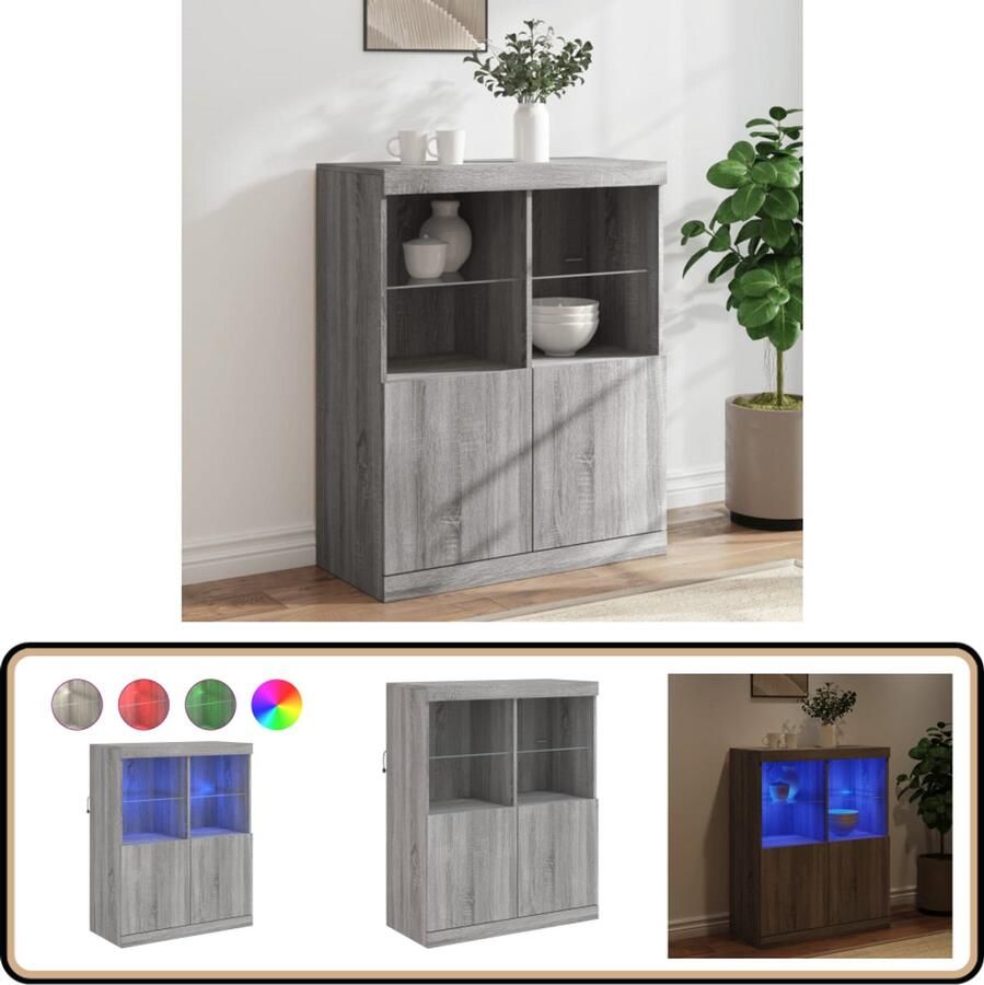 VidaXL Dressoir 81x37x100 cm Grijs Sonoma Eiken Dressoir Modern Dressoir Led Dressoir Buffett Kast Tv Tafel