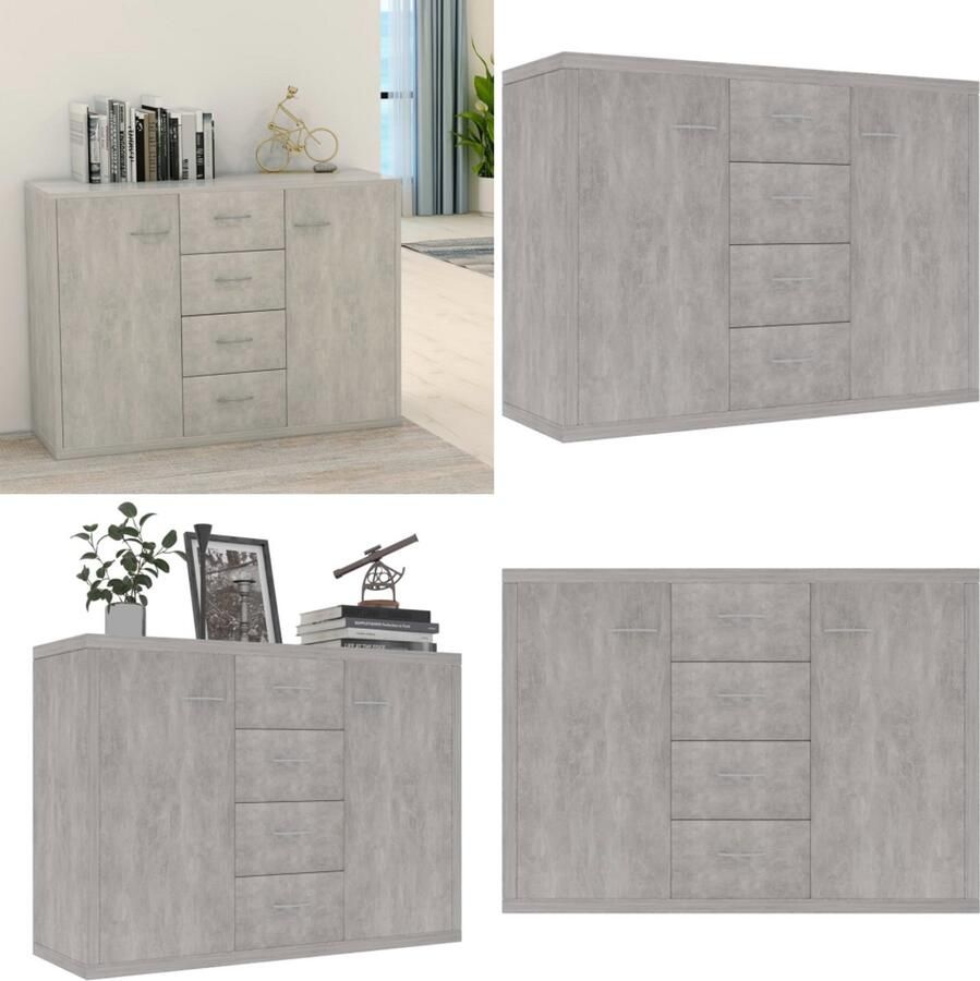 VidaXL Dressoir 88x30x65 cm bewerkt hout betongrijs Dressoir Dressoirs Opbergkast Opbergkasten