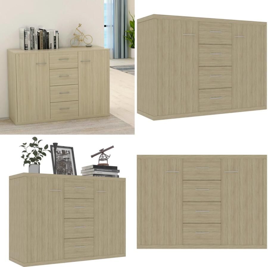 VidaXL Dressoir 88x30x65 cm bewerkt hout sonoma eikenkleurig Dressoir Dressoirs Opbergkast Opbergkasten