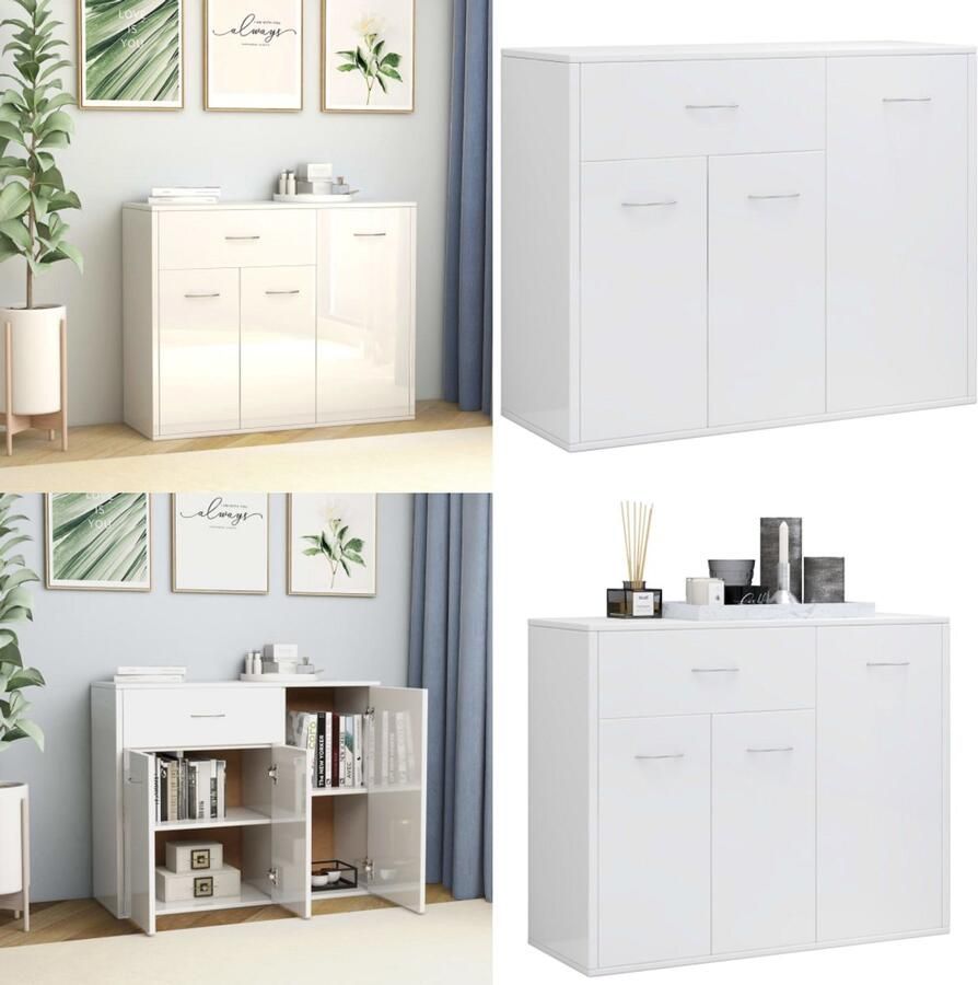 VidaXL Dressoir 88x30x70 cm bewerkt hout hoogglans wit Dressoir Dressoirs Opbergkast Opbergkasten