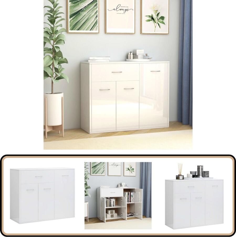 VidaXL Dressoir hoogglans wit 88x30x70 cm Dressoir Kastje Opbergmeubels Meubilair Woonaccessoires