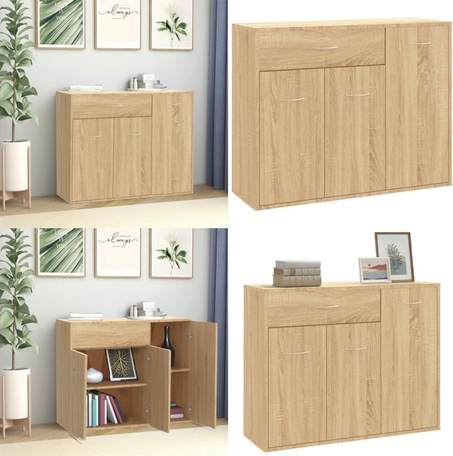 VidaXL Dressoir 88x30x70 cm bewerkt hout sonoma eikenkleurig Dressoir Dressoirs Opbergkast Opbergkasten