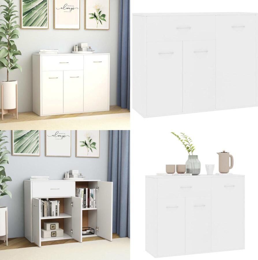 The Living Store Dressoir 88x30x70 cm bewerkt hout wit Dressoir Minimalistische Meubels Houten Kast Opbergmeubilair Salontafel - Foto 3