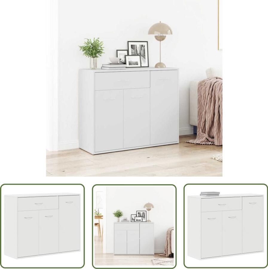 The Living Store Dressoir 88x30x70 cm bewerkt hout wit Dressoir Minimalistische Meubels Houten Kast Opbergmeubilair Salontafel - Foto 2