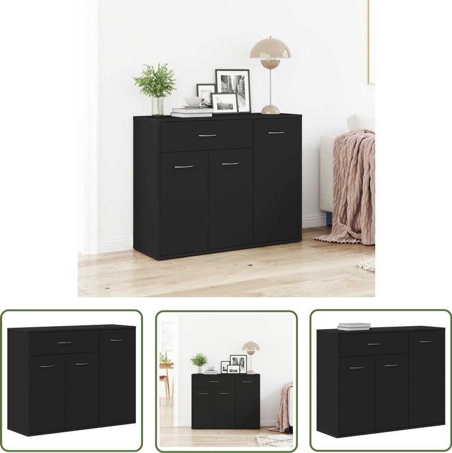 The Living Store Dressoir 88x30x70 cm bewerkt hout zwart Dressoir Kast Houten Dressoir Opbergmeubels Salontafel - Foto 2