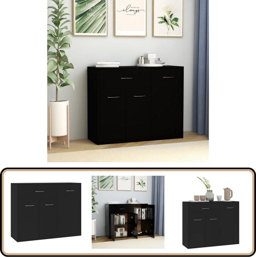 The Living Store Dressoir 88x30x70 cm bewerkt hout zwart Dressoir Kast Houten Dressoir Opbergmeubels Salontafel