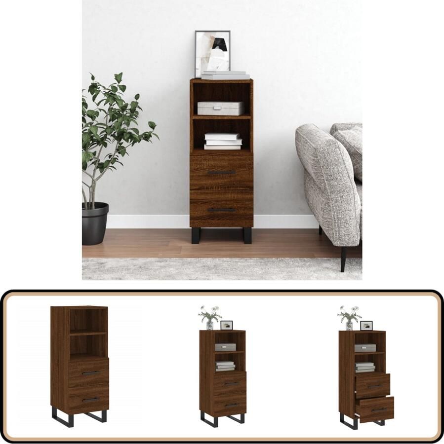 VidaXL Dressoir 90 cm Bruin Eikenhout en Metaal Dressoir Meubel Houten Dressoir Modern Dressoir Bruine Eiken Dressoir