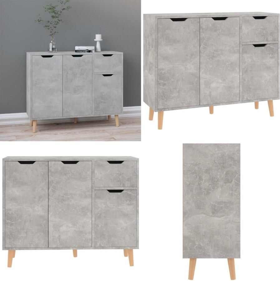 VidaXL Dressoir 90x30x72 cm bewerkt hout betongrijs Dressoir Dressoirs Kast Opbergkast