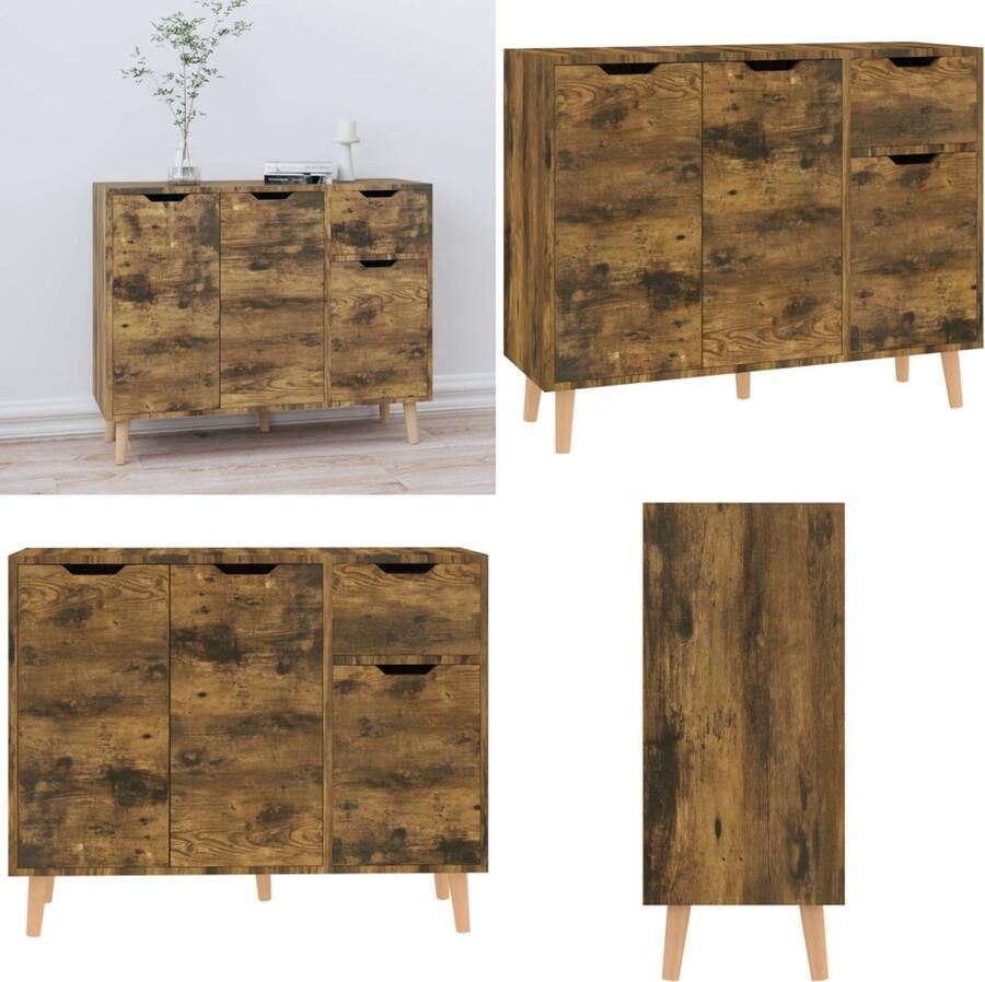 VidaXL Dressoir 90x30x72 cm bewerkt hout gerookt eikenkleurig Dressoir Dressoirs Kast Opbergkast