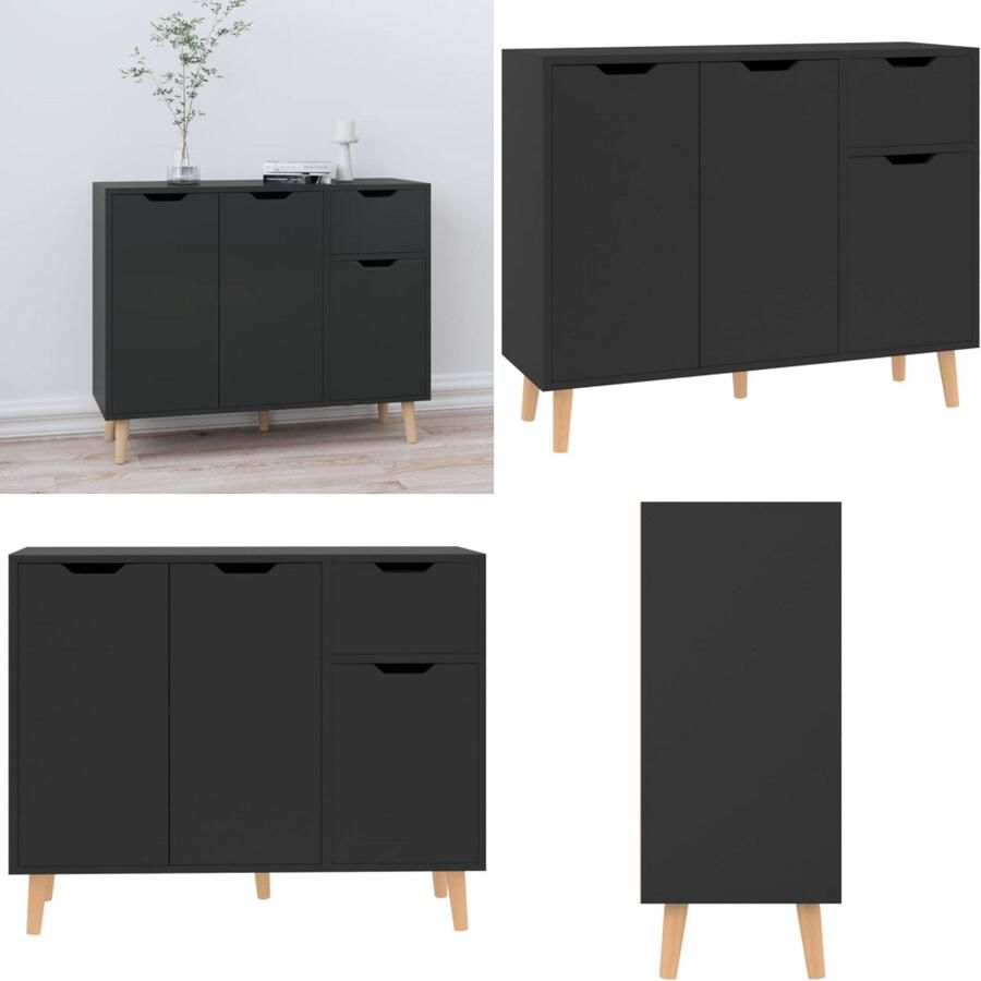 VidaXL Dressoir 90x30x72 cm bewerkt hout hoogglans zwart Dressoir Dressoirs Kast Opbergkast