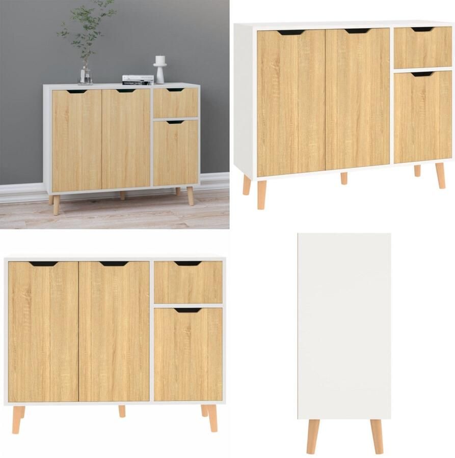 VidaXL Dressoir 90x30x72 cm bewerkt hout wit en sonoma eikenkleurig Dressoir Dressoirs Kast Opbergkast