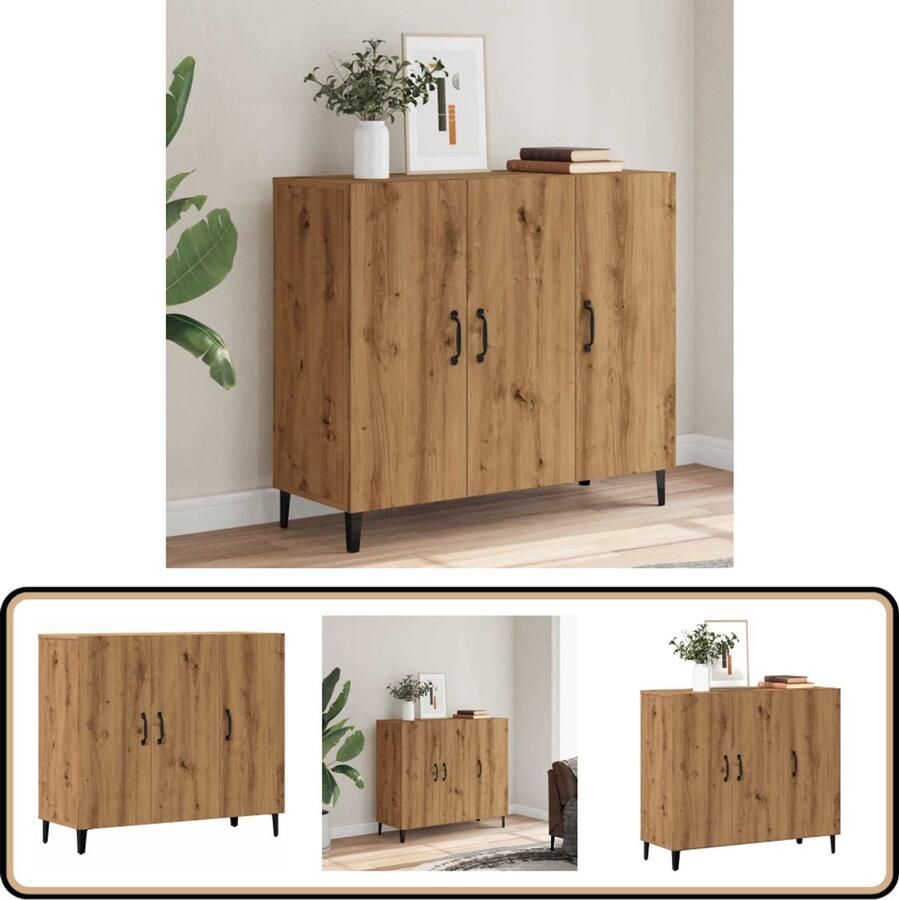 The Living Store Dressoir 90x34x80 cm bewerkt hout artisanaal eikenkleur Dressoir Keukenmeubel Houten Dressoir Industrieel Design Opslagoplossing