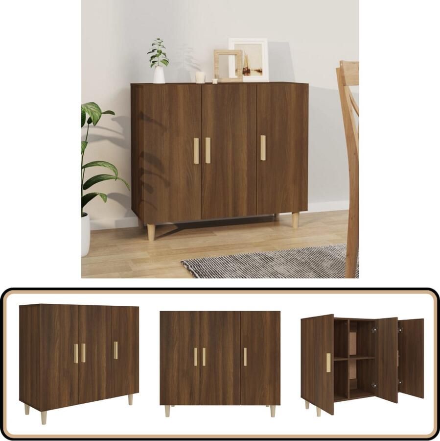 VidaXL Dressoir 90x34x80 cm bruin eikenhout Dressoir Buffetkast Houten Dressoir Bruine Eiken Vintage Dressoir