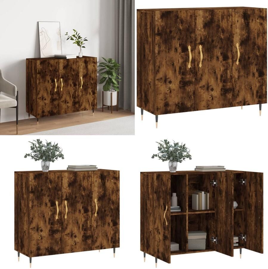VidaXL Dressoir 90x34x80 cm Gerookt Eiken Hout Dressoir Landelijke Stijl Houten Dressoir Vintage Dressoir Industriele Design - Foto 3