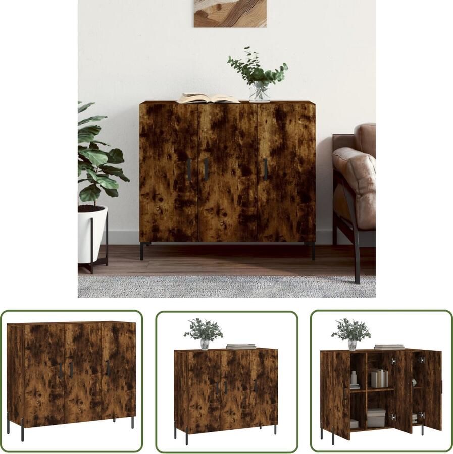 The Living Store Dressoir 90x34x80 cm bewerkt hout gerookt eikenkleurig Dressoir Houten Dressoir Vintage Dressoir Landelijk Dressoir Industrieel Dressoir - Foto 4