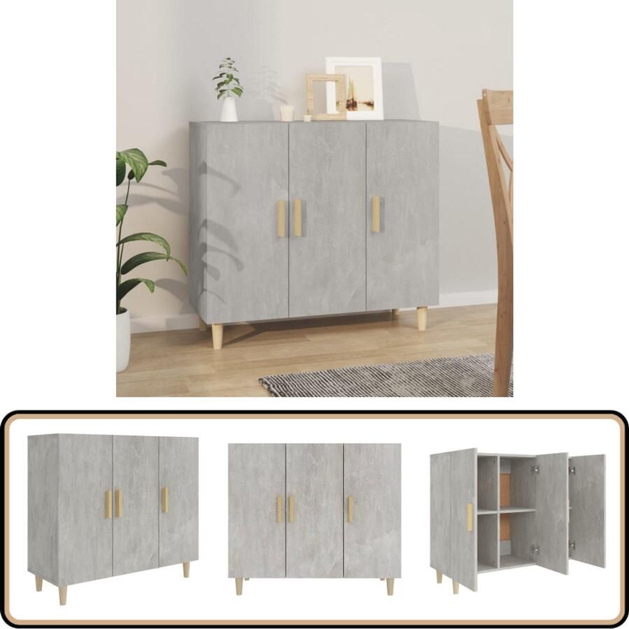 VidaXL Dressoir 90x34x80 cm Bewerkt hout Grijs Dressoir Beton Grijs Houten Dressoir Opbergkast Salontafel - Foto 2