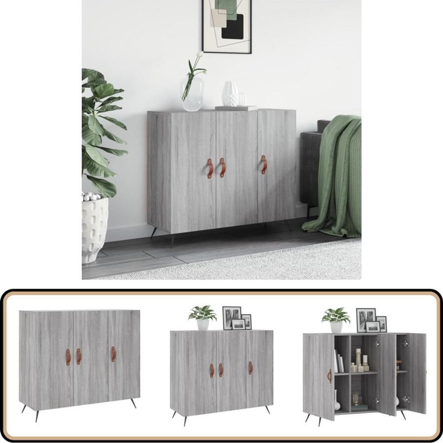 VidaXL Dressoir 90x34x80 cm Grijs Sonoma Eiken Dressoir Modern Meubel Grijze Dressoirs Houten Dressoir Salontafel