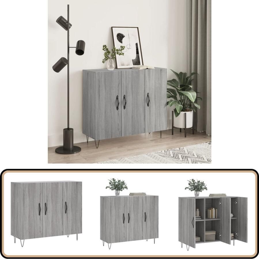 VidaXL Dressoir 90x34x80 cm Grijs Sonoma Eiken Dressoir Houten Dressoir Grijze Dressoirs Salontafel Tv Tafel
