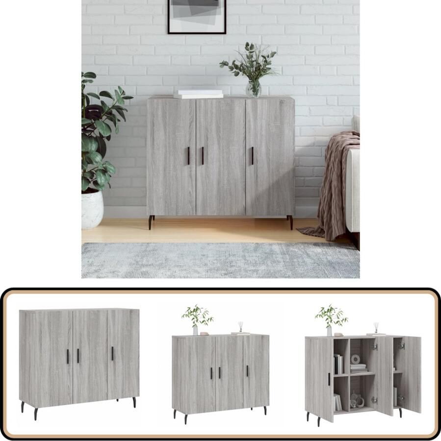 VidaXL Dressoir 90x34x80 cm Grijs Sonoma Eiken Dressoir Grijze Dressoirs Houten Dressoirs Modern Dressoir Salontafel