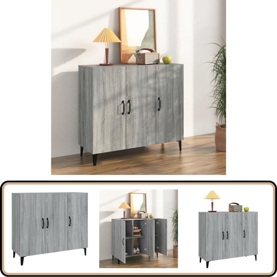 VidaXL Dressoir Grijs Sonoma Eiken 90x34x80 cm Dressoir Industrieel Design Houten Dressoir Vintage Dressoir Salontafel - Foto 2