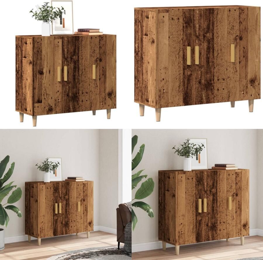 VidaXL Dressoir 90x34x80 cm bewerkt hout oud houtkleurig Dressoir Dressoirs Kast Wandkast