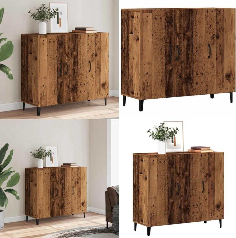 VidaXL Dressoir 90x34x80 cm bewerkt hout oud houtkleurig Dressoir Dressoirs Kast Wandkast