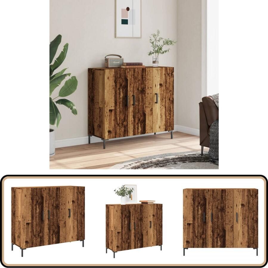 VidaXL Dressoir 90x34x80 cm Oud Houtkleurig Dressoir Houten Dressoir Vintage Dressoir Opslagmeubels Salontafel