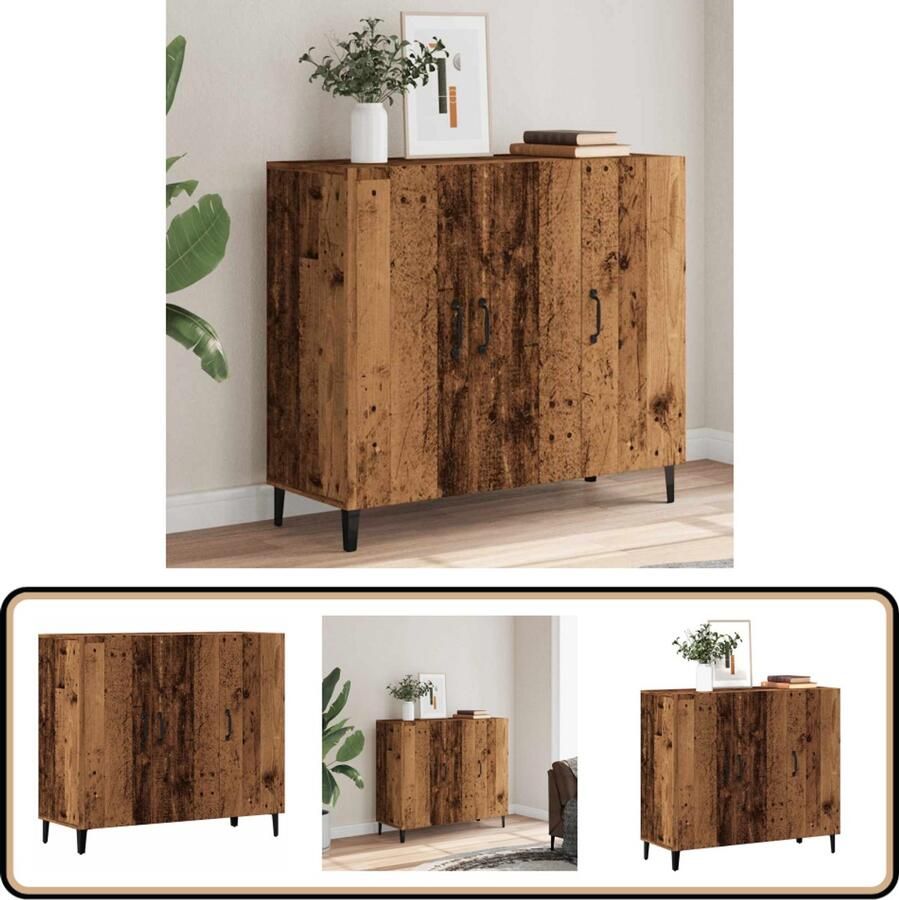 The Living Store Dressoir 90x34x80 cm bewerkt hout oud houtkleurig Dressoir Vintage Dressoir Houten Dressoir Industrieel Dressoir Opbergmeubel