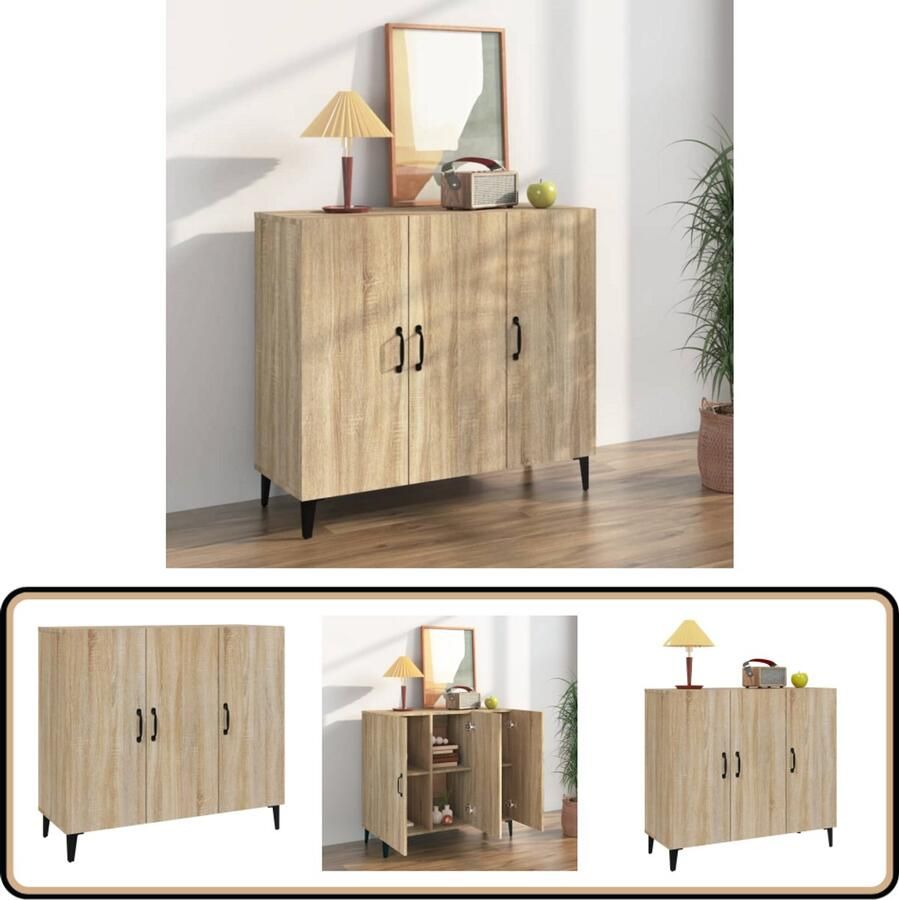 VidaXL Dressoir 90x34x80 cm bewerkt hout sonoma eikenkleurig Dressoir Salontafel Houten Dressoir Landelijk Dressoir Industrieel Dressoir - Foto 3