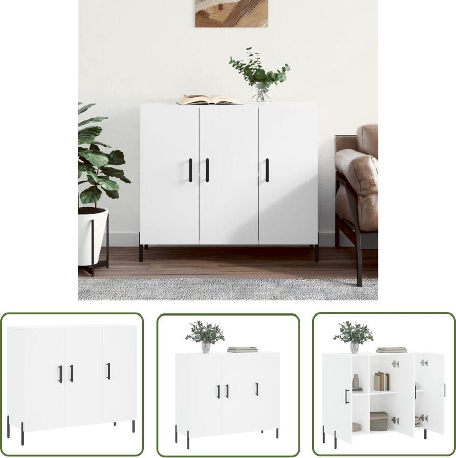 VidaXL Dressoir 90x34x80 cm bewerkt hout wit Dressoir Houten Dressoir Wit Dressoir Vintage Dressoir Landelijk Dressoir