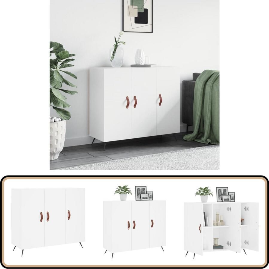 VidaXL Dressoir 90x34x80 cm Bewerkt hout Wit Dressoir Industrieel Design Houten Dressoir Witte Dressoir Opbergmeubels