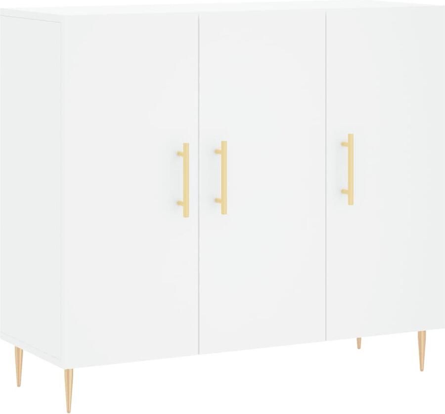 VidaXL Dressoir 90x34x80 cm Bewerkt hout Wit Dressoir Industrieel Design Houten Dressoir Witte Dressoir Opbergmeubels - Foto 6