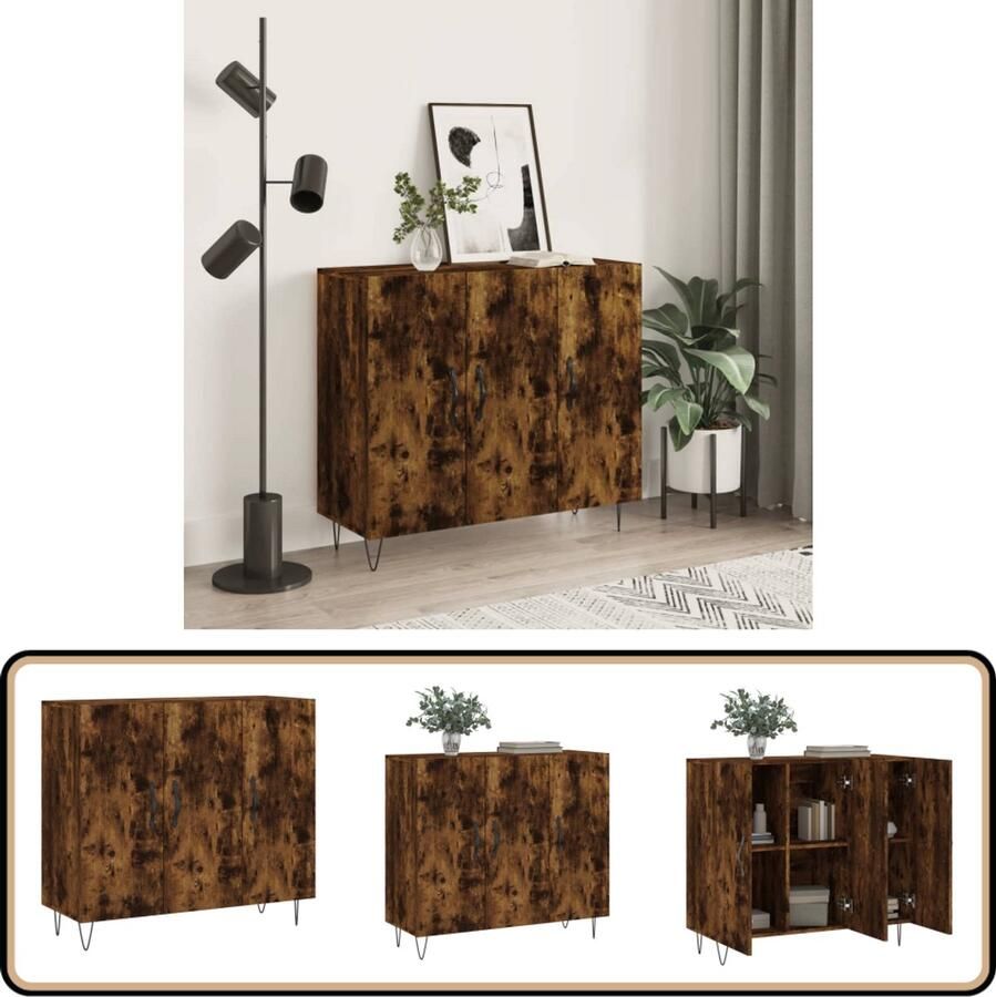 VidaXL Dressoir 90x34x80 cm Gerookt Eiken Hout Dressoir Landelijke Stijl Houten Dressoir Vintage Dressoir Industriele Design - Foto 5