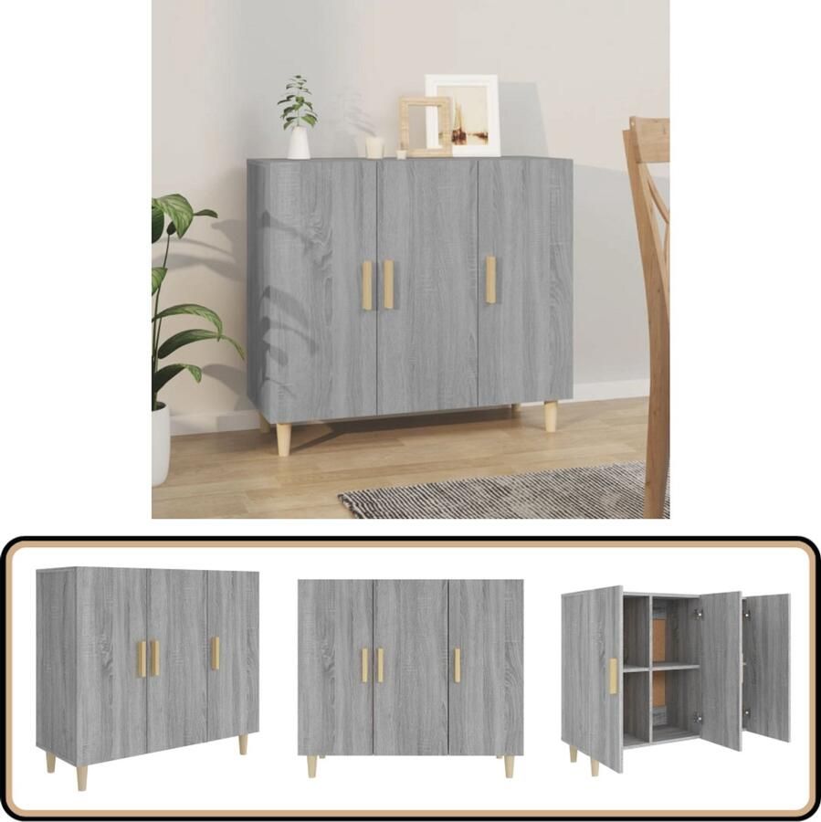 VidaXL Dressoir 90x34x80 cm Grijs Sonoma Eiken Dressoir Buffetkast Grijze Eiken Meubilair Salontafel Opslagmeubilair - Foto 2