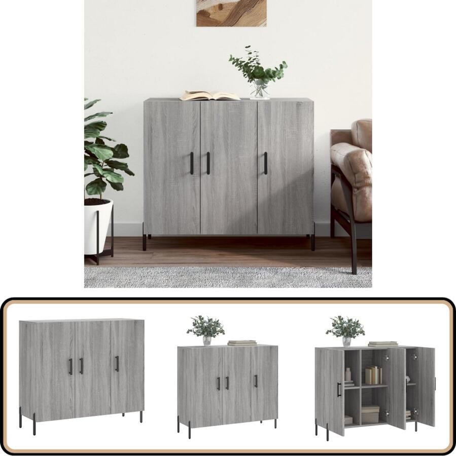 VidaXL Dressoir 90x34x80 cm Grijs Sonoma Eiken Dressoir Modern Dressoir Grijze Dressoirs Houten Dressoir Salontafel - Foto 2