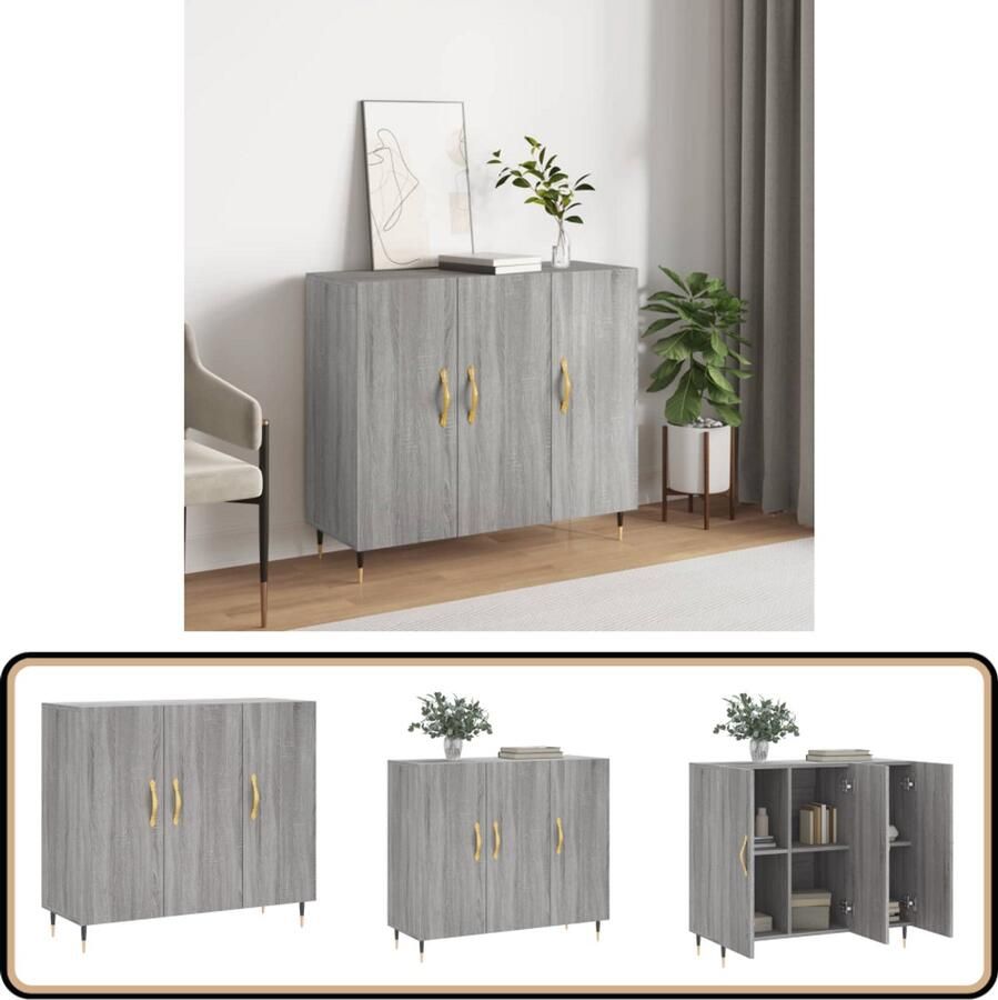 VidaXL Dressoir 90x34x80 cm Grijs Sonoma Eiken Dressoir Salontafel Houten Dressoir Grijze Dressoir Landelijk Dressoir