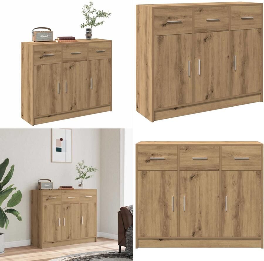 VidaXL Dressoir 91x28x75 cm bewerkt hout artisanaal eikenkleur Dressoir Dressoirs Opbergkast Buffet