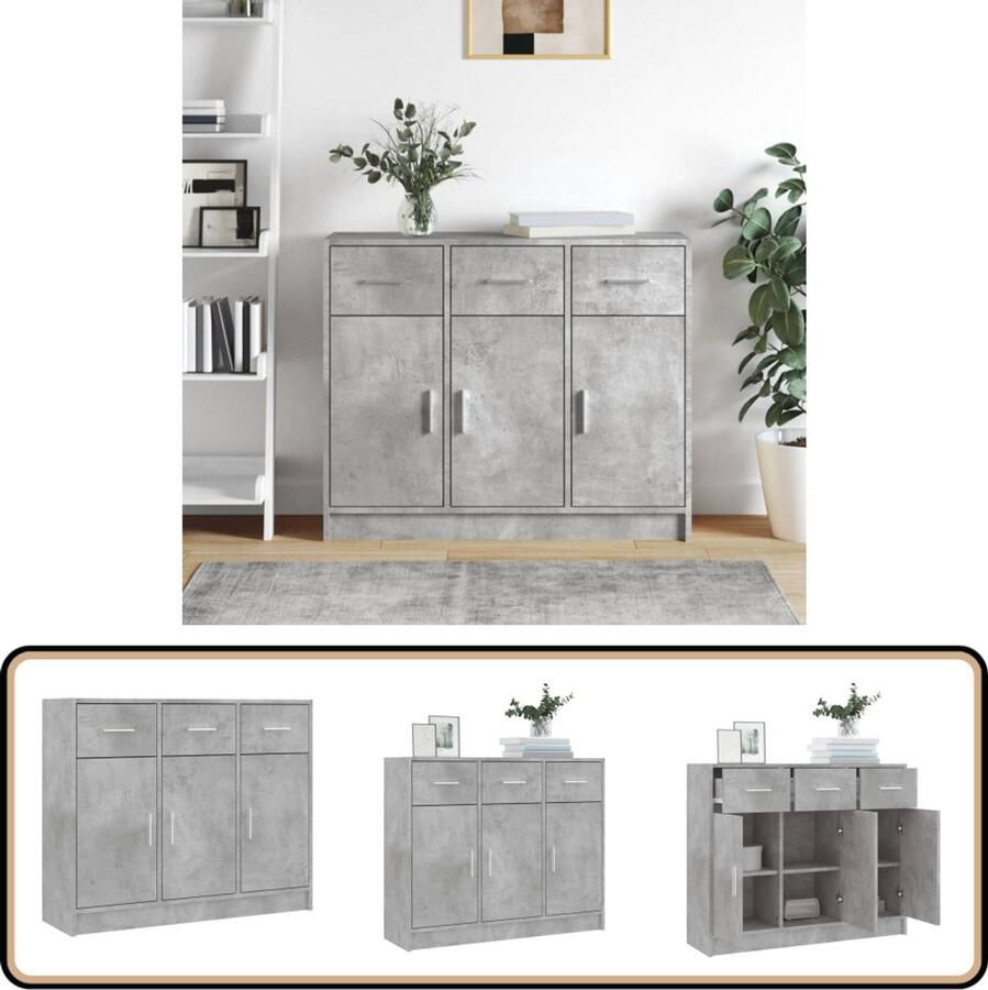 VidaXL Dressoir 91x28x75 cm Bewerkt Hout Betongrijs Dressoir Beton Grijs Houten Dressoir Opbergkast Salontafel - Foto 2