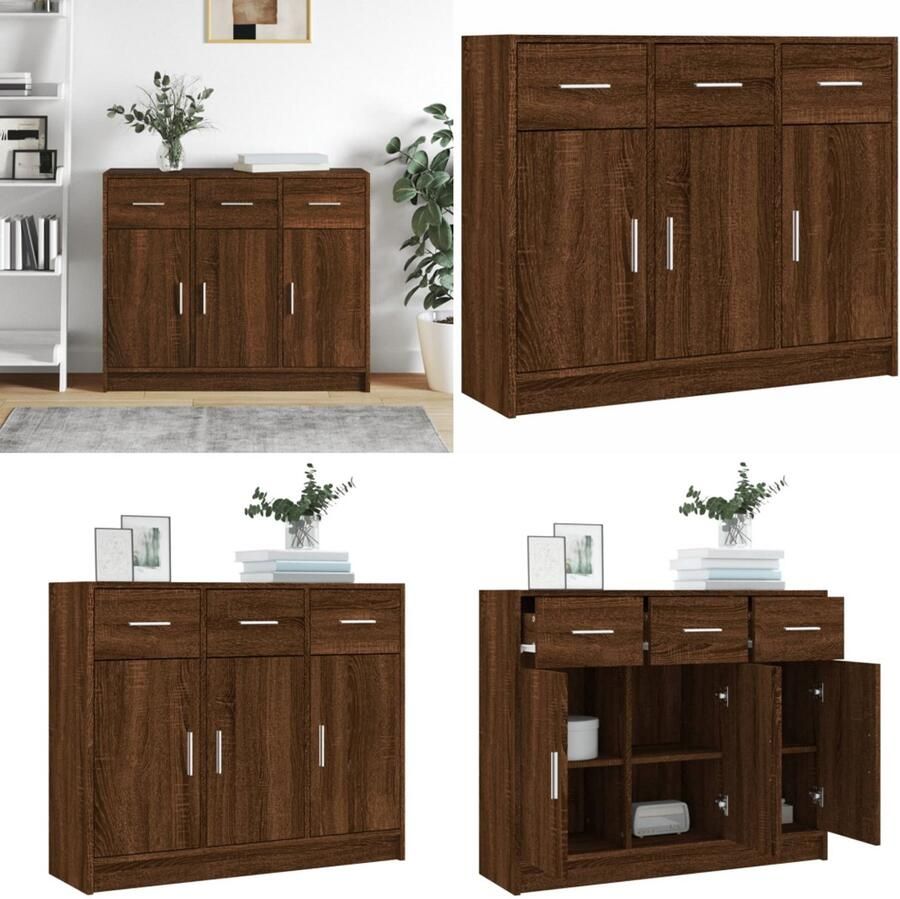 VidaXL Dressoir 91x28x75 cm bewerkt hout bruin eikenkleur Dressoir Dressoirs Opbergkast Buffet