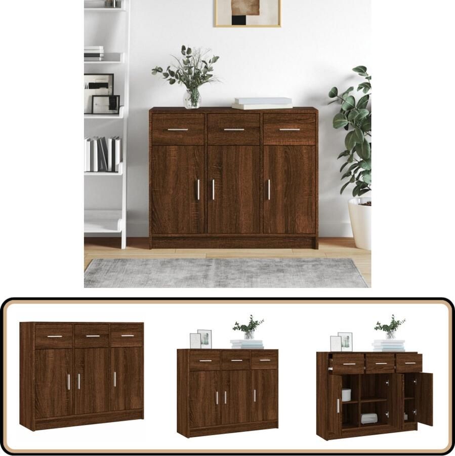 VidaXL Dressoir Bruineiken 91x28x75 cm Dressoir Buffetkast Houten Kast Opbergkast Bruine Eiken