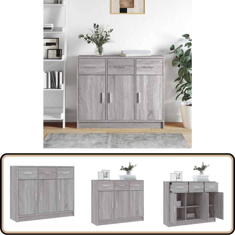 VidaXL Dressoir 91x28x75 cm Grijs Sonoma Eiken Dressoir Opbergkast Salontafel Houten Dressoir Grijze Dressoir