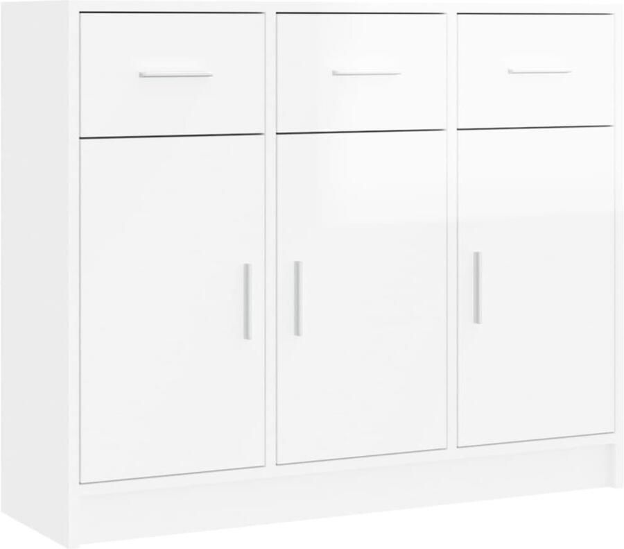VidaXL Dressoir Hoogglans Wit 91x28x75 cm Dressoir Opbergkast Buffetkast Witte Dressoir Houten Dressoir