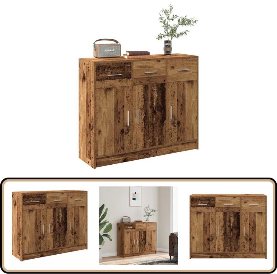 VidaXL Dressoir 91x28x75 cm Bewerkt Hout Oud Hout Dressoir Houten Dressoir Vintage Dressoir Opslagoplossing Woonkamer Meubilair
