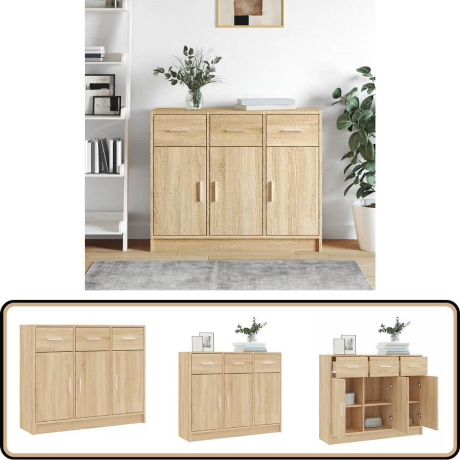 VidaXL Dressoir Sonoma Eiken 91x28x75 cm Dressoir Buffetkast Salontafel Houten Kast Opbergkast
