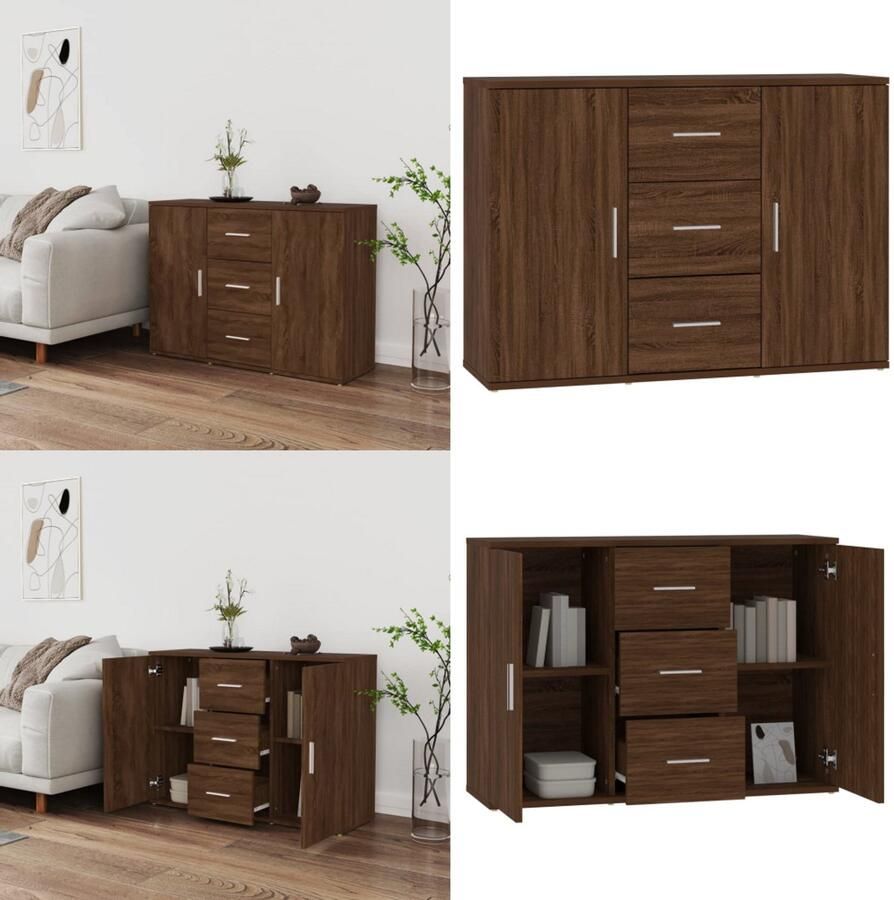VidaXL Dressoir 91x29-5x65 cm bewerkt hout bruineikenkleurig Dressoir Dressoirs Kast Wandkast