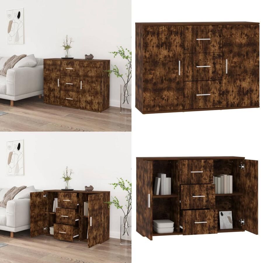 VidaXL Dressoir 91x29 5x65 cm bewerkt hout gerookt eikenkleurig Dressoir Dressoirs Kast Wandkast