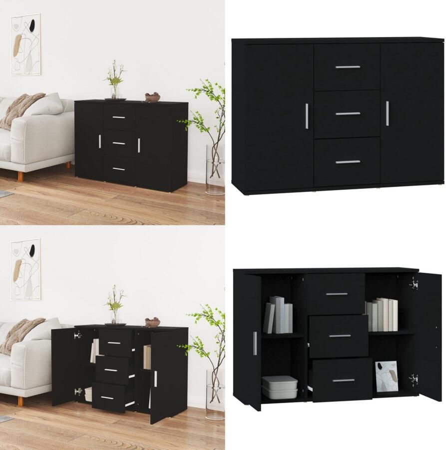 VidaXL Dressoir 91x29-5x65 cm bewerkt hout zwart Dressoir Dressoirs Kast Wandkast