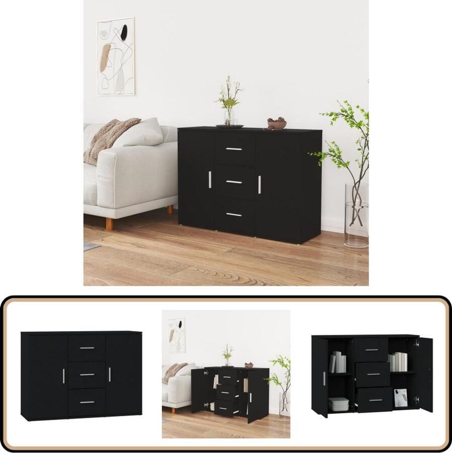 VidaXL -Dressoir-91x29 5x65-cm-bewerkt-hout-zwart