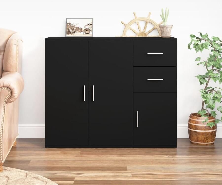 FIONERA Dressoir 91x29 5x75 cm bewerkt hout zwart