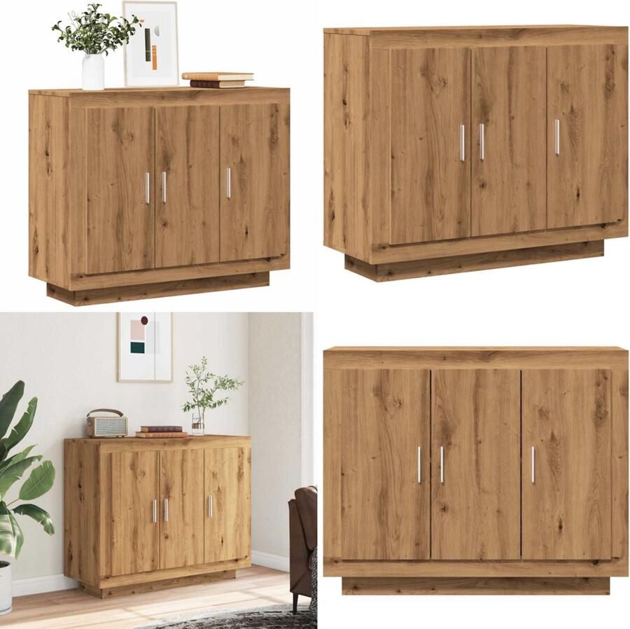 VidaXL Dressoir 92x35x75 cm bewerkt hout artisanaal eikenkleur Dressoir Dressoirs Opbergkast Wandkast